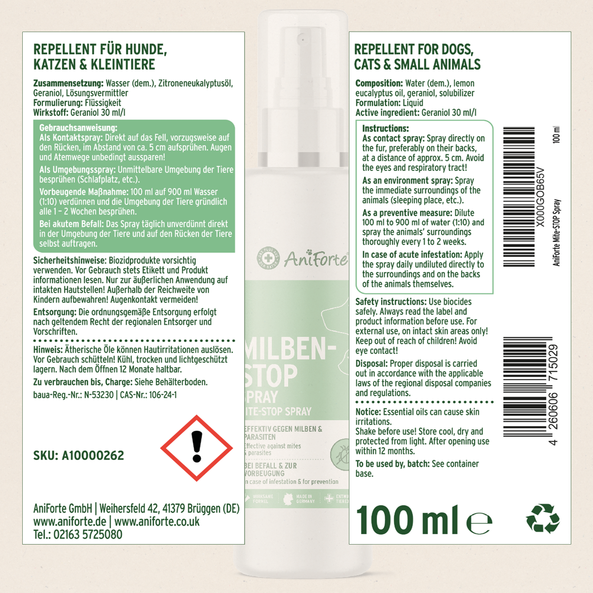 AniForte®Mite-STOP Spray - Natural Mite Repellent For Dogs and Cats