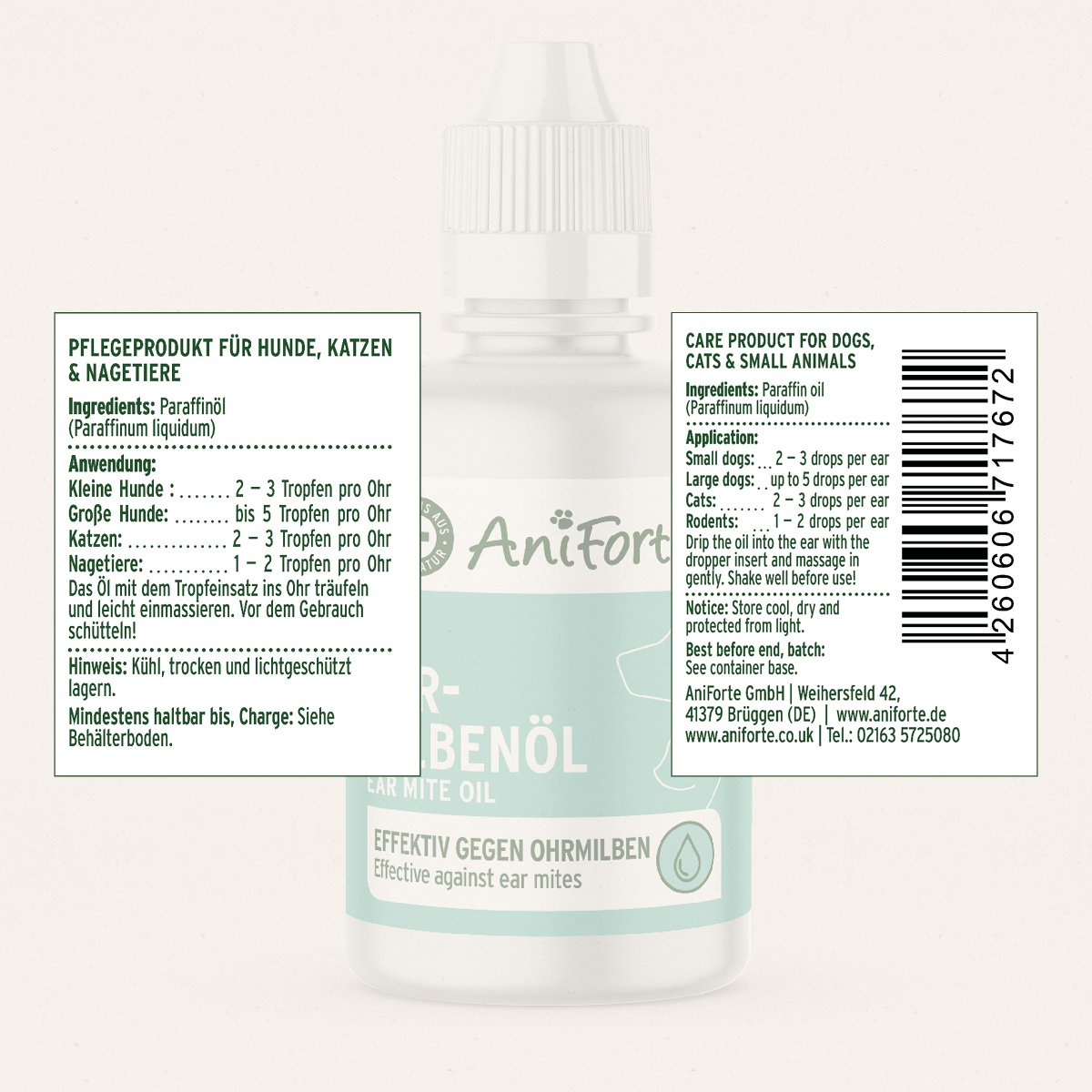 Ear Mite Treatment Oil Drops - available in two sizes - AniForte UK