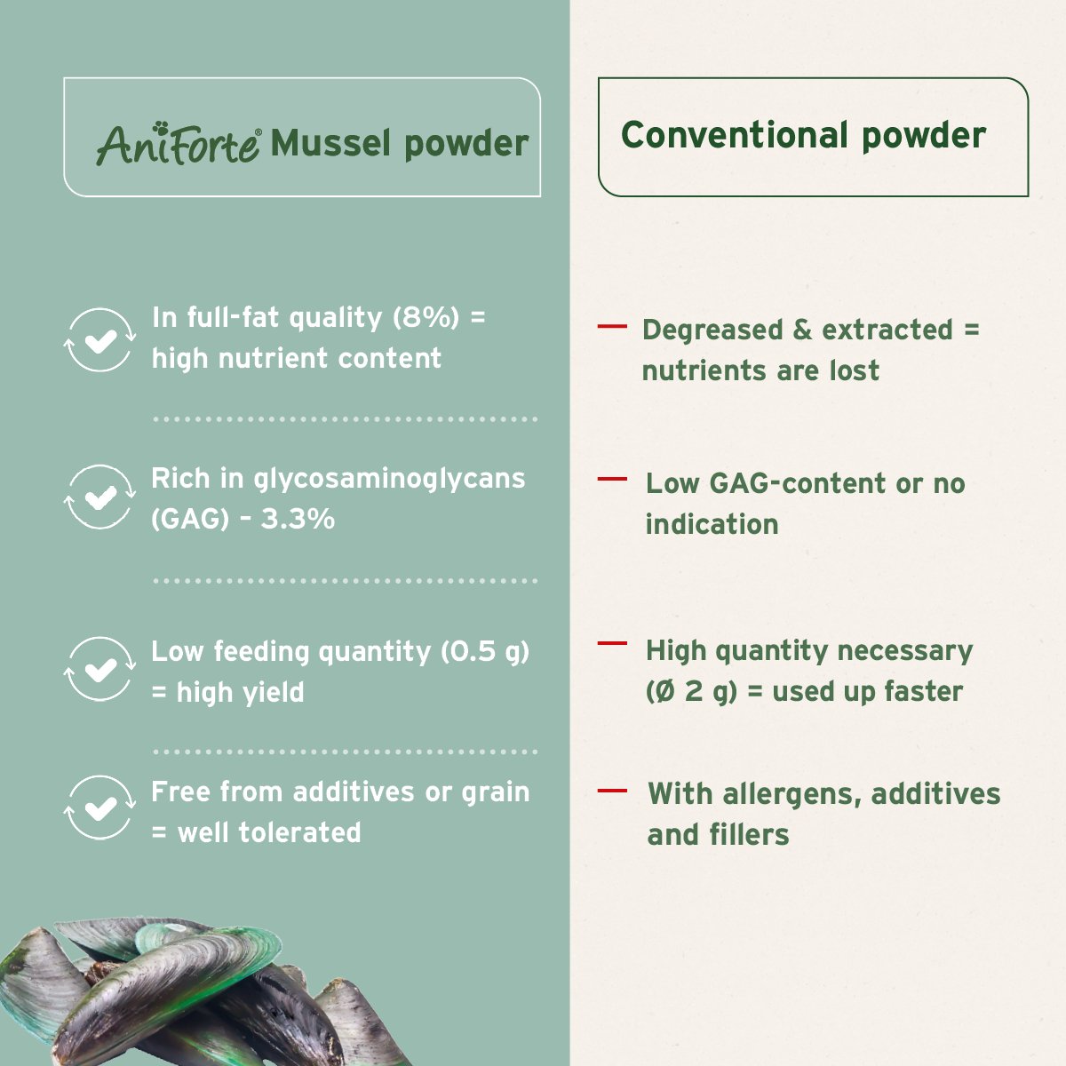 Green Lipped Mussel Powder for Dogs and Cats - Joint Support Supplement - AniForte UK