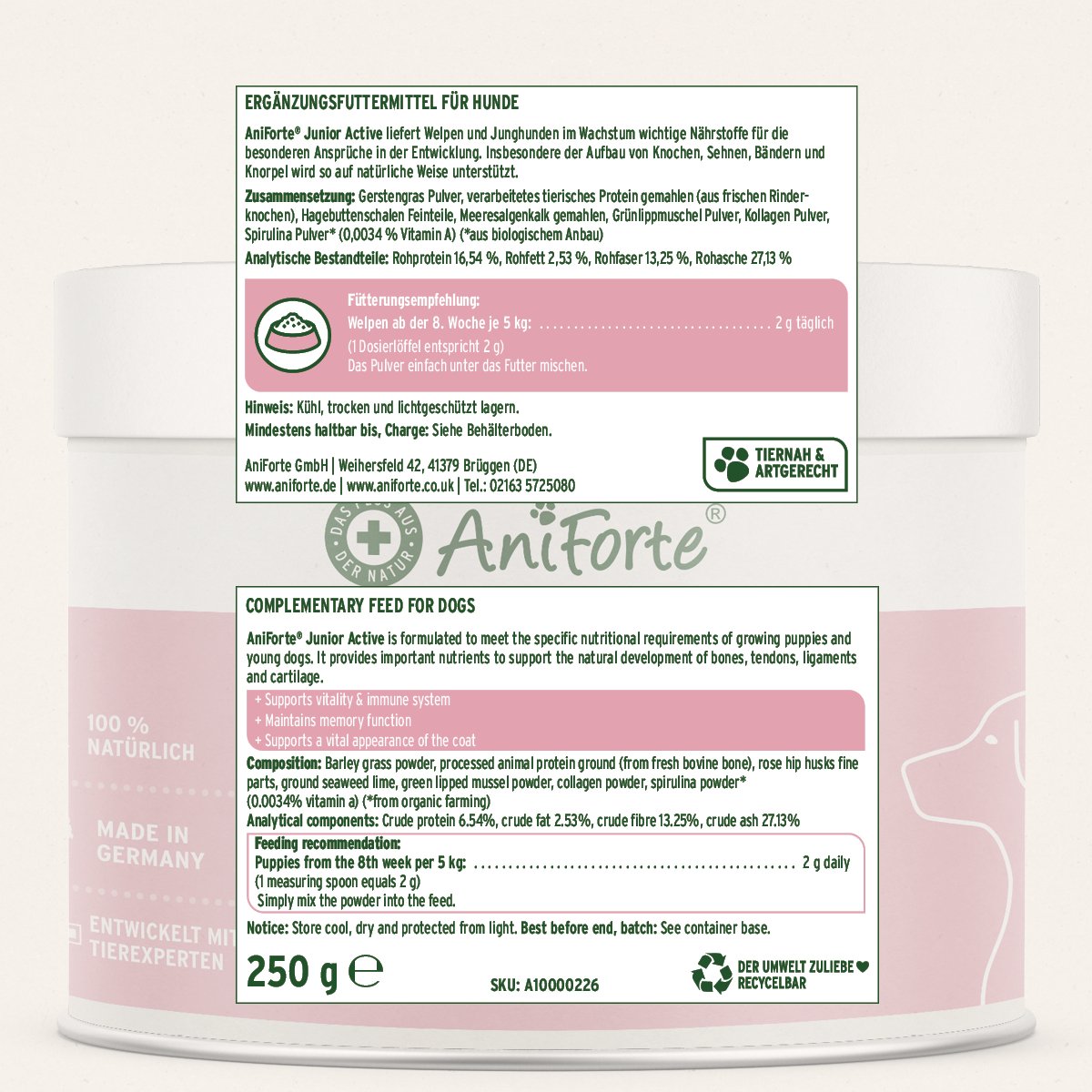 Junior Active Supplement 250g - Supports Healthy Development - AniForte UK